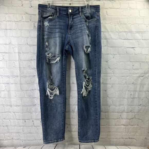 Judy Blue Jeans Womens 11/30 Blue Boyfriend Fit Distressed Stretch Mid Rise - Picture 2 of 13